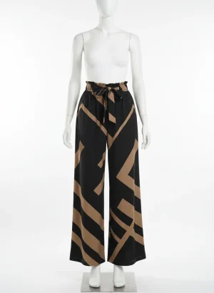 Pantalon jupe acetate large imprimé géométrique décontracté femme - Vue 1 - Pantalon jupe
