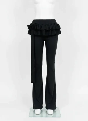 Pantalon jupe coton évasé taille basse style coquette femme - Vue 1 - Pantalon jupe