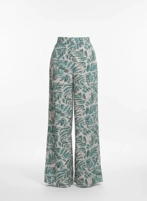 Pantalon jupe coupe large motifs feuillage femme - Vue 1 - Pantalon jupe