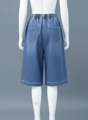 Pantalon jupe denim taille haute asymétrique décontracté femme - Vue 1 - Pantalon jupe