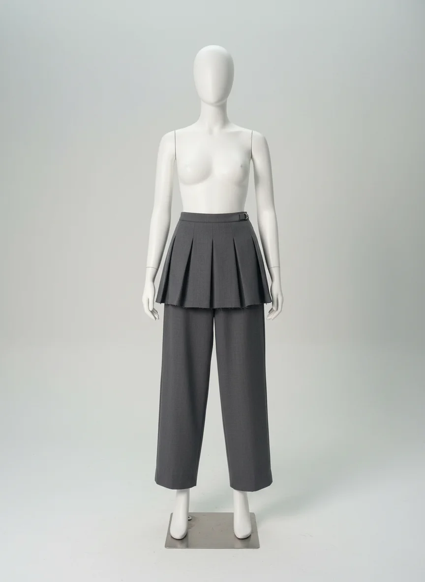 Pantalon jupe laine taille haute vintage élégant femme - Vue 3 - Pantalon jupe