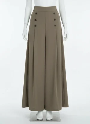 Pantalon jupe large taille haute boutons structuré femme - Vue 1 - Pantalon jupe