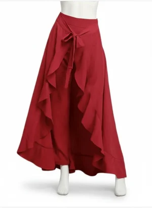 Pantalon jupe mousseline large taille haute nœud femme - Vue 1 - Pantalon jupe